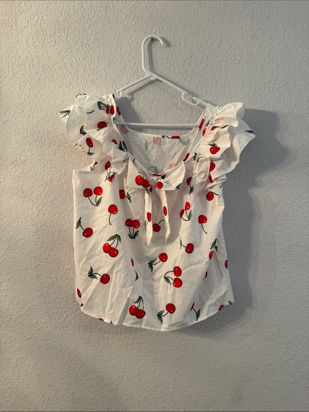 SHEIN White Cherry-Print Ruffle Tie-Front Camisole Top